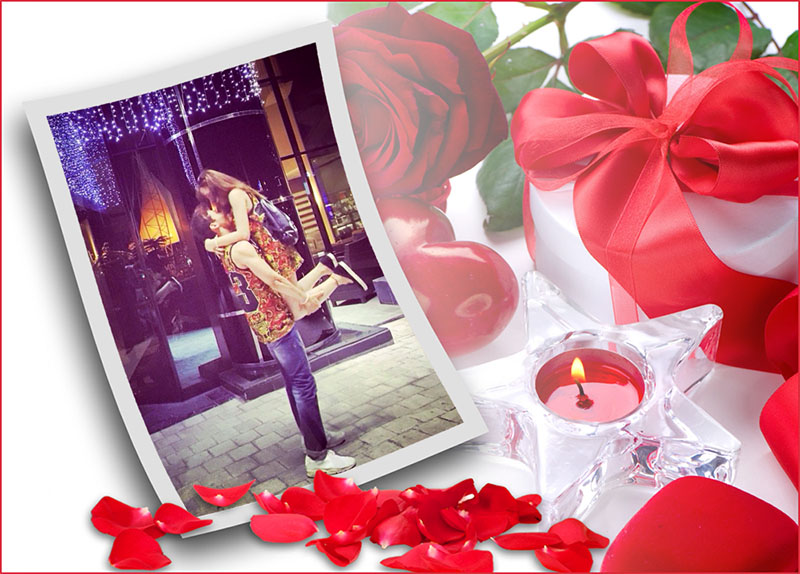 Ghép ảnh vào khung ảnh tình yêu lãng mạn với hoa hồng nến và quà