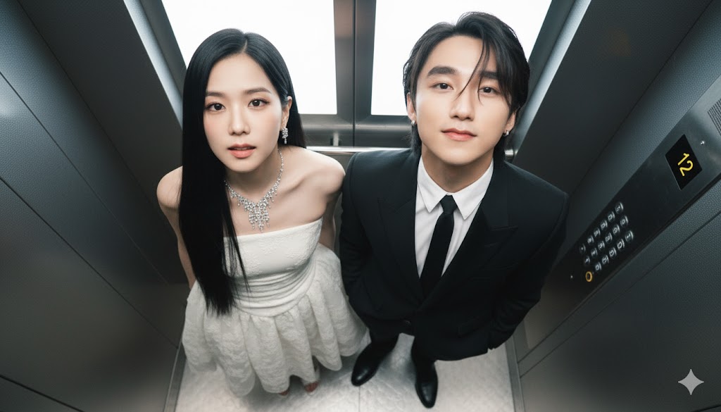 Sơn Tùng chụp cùng Jisoo trong thang máy